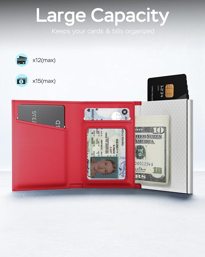 Slim Wallet Women for Air tag - RFID Blocking Small Compact Travel Credit Card Holder Wallet for Women, Smart Pop up Minimalist Card Case, Capacity 10+ Cards, Cash Slot, ID Window - Image 4