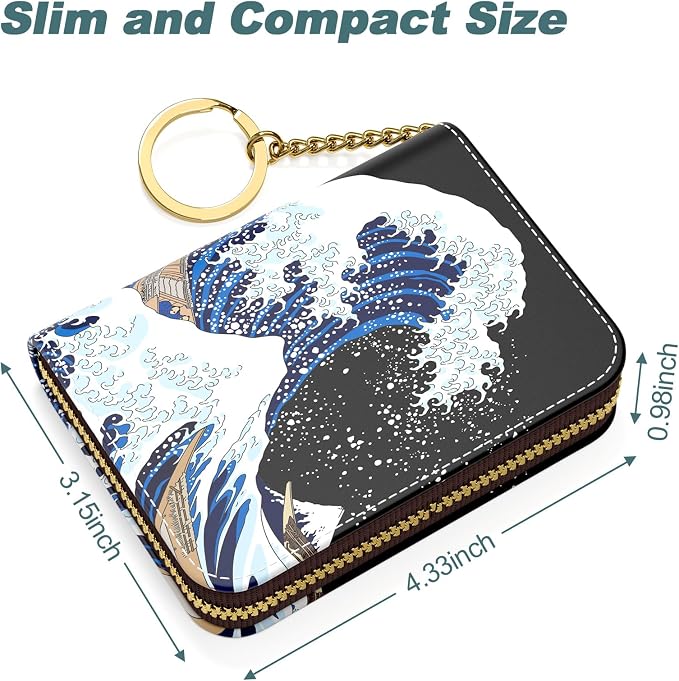 Credit Card Holder, Small RFID Card Wallet for Women, Slim Leather Wallet | Leather Card Holder Wallet, Credit Card Wallet Organizer, Business Card Case with Zipper & Keychain, 12-Slot Compartment - Image 5