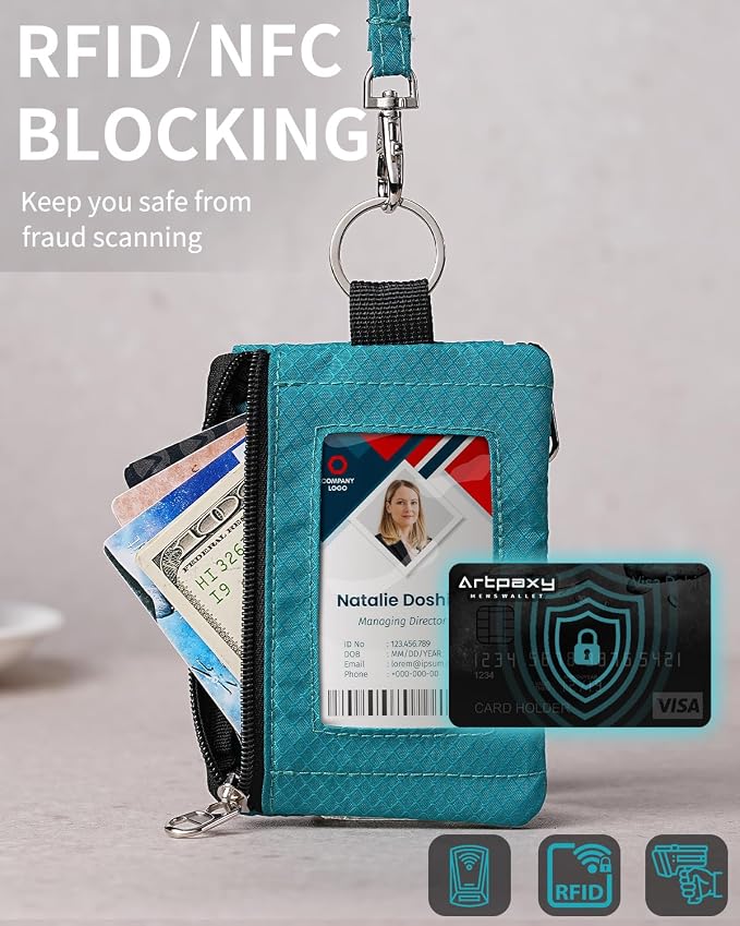 Artpaxy Minimalist Wallet For Mens Womens, Keychain RFID Blocking Zipper Small Wallet with ID Window 2 Lanyards,Water Resistant Travel Cash Card Coin Case Boys Girls - Image 6