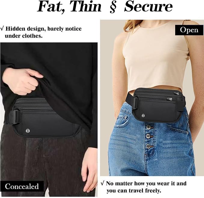 Black Hidden Money Belt for Travel for Men, Waist Wallet Anti Theft, RFID Passport Holder For Travel Men Or Women, Money Pouch, RFID Passport Holder(Black1) - Image 7