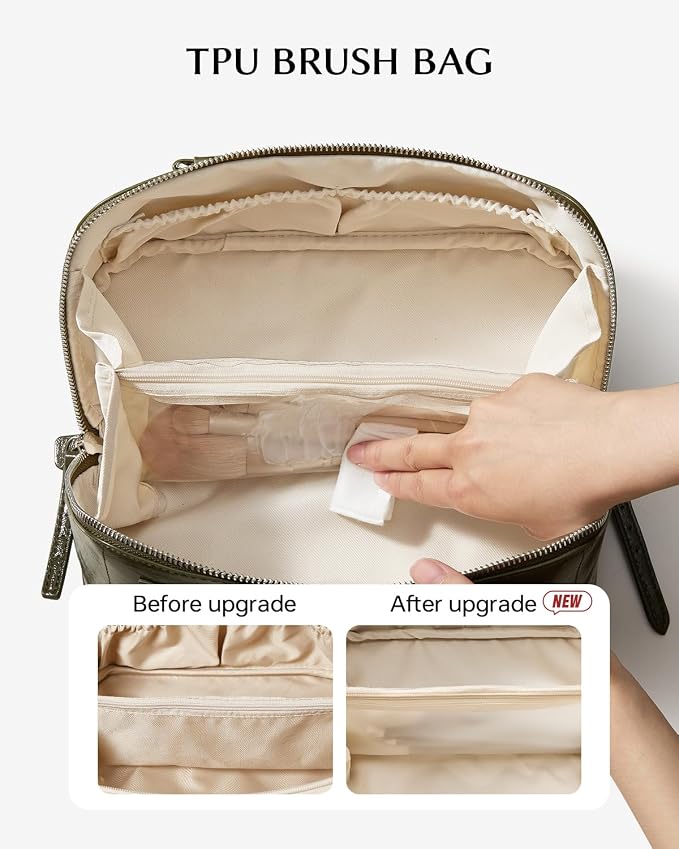 EACHY Makeup Bag, Large Capacity Cosmetic Bags for Women, Waterproof PU Leather Flat Open Toiletry Bag with Makeup Brush Organizer - Image 3