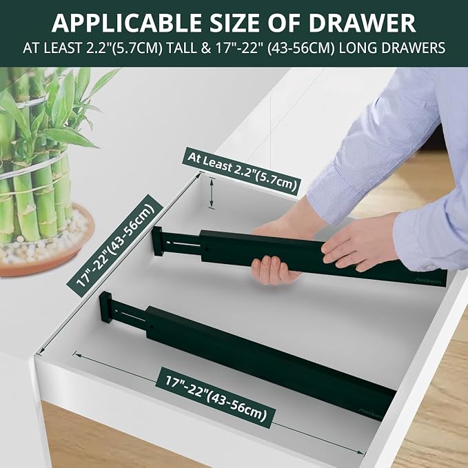 Expandable Bamboo Drawer Dividers Organizers, Drawer Separators Splitter,17-22 inches Long Adjustable Spring-loaded Organizer for Large Utensil, Clothes, Tools(Dark Green) - Image 5