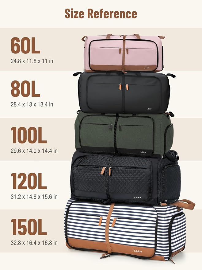 Lekesky Foldable Travel Duffle Bag for Women, 80L Large Duffel Bag with Separate Shoes Compartments & Straps, Carry On Weekend Bag for Women, Hospital, Overnight (Black) - Image 6