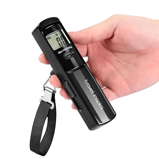 Battery-Free Luggage Scale – No Batteries Needed, Portable Digital Hanging Suitcase Weight Scale for Air Travel & Checked Bags, 110lb/50kg, LCD Display, Compact Travel Accessory by TravelInspira