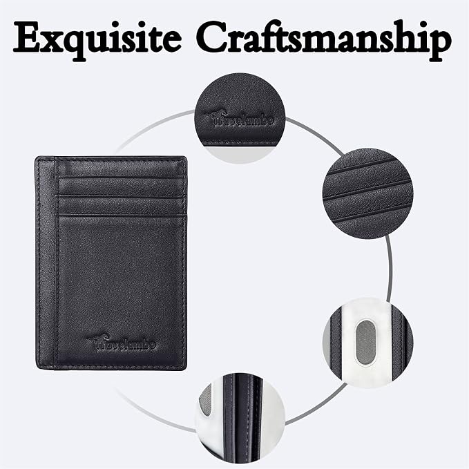 Travelambo Front Pocket Minimalist Leather Slim Wallet RFID Blocking Medium Size - Image 6
