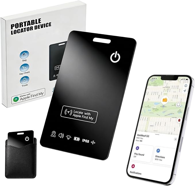 Rechargeable Wallet Tracker Card for Apple Find My, iOS Only, 1 Pack | Ultra-slim fit, sound alerts, last known location, up to 5 months per charge, no subscription; a practical travel gift by RUIYUE