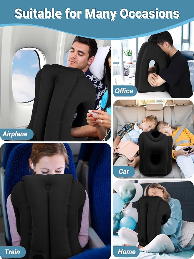 Maliton Inflatable Travel Pillow for Airplane (Black) | Comfortable Sleeping to Relieve Neck Shoulder Pain, Support Head for Long Flights, Used for Airplanes, Cars, Trains, Office - Image 5