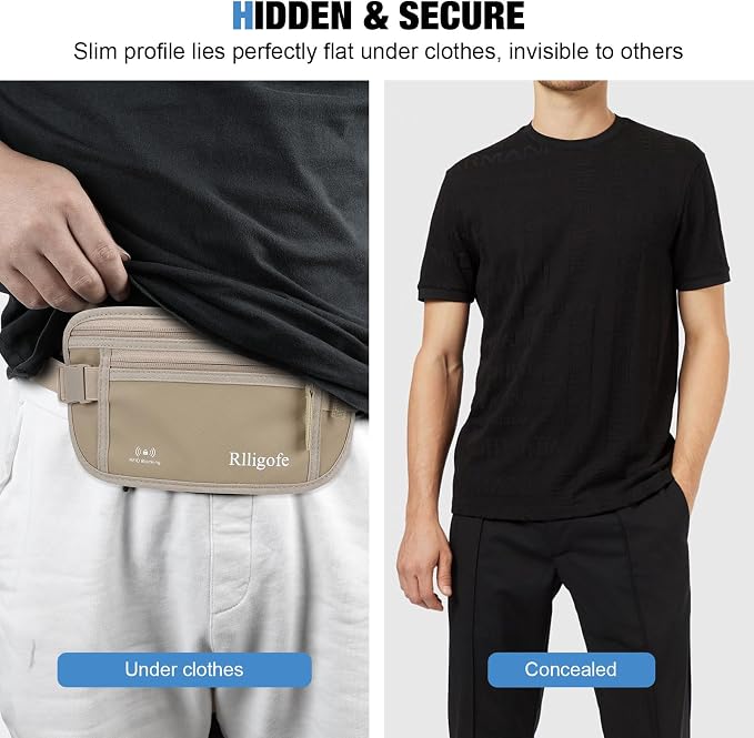 Money Belt for Travel Women and Men Hidden - Slim RFID Blocking Travel Wallet with Secure Anti-Theft Pouch, Passport Holder for Passport, Credit Cards, Cash Under Clothes - Image 2