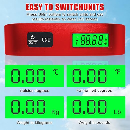 Luggage Scale, Portable Luggage Weight Scale with 2 Luggage Tags, LCD Weight Display and 4 Unit Switching Functions (Red) - Image 3