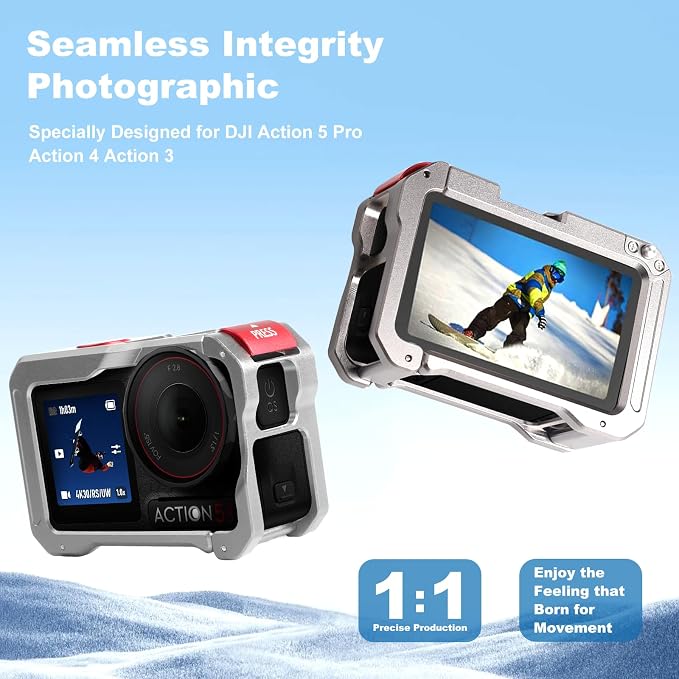 Full Cover Cage for DJI Action 5 Pro Action 4 Action 3,Two Access Camera Cage Compatible with JI Osmo Action 5/4/3 Pro with Button,Support 1/4" ARRI Interface - Image 2