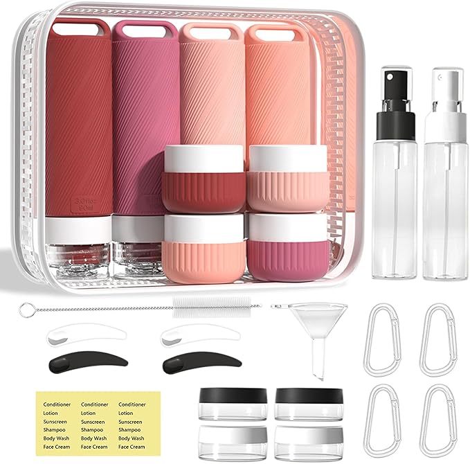 Travel Toiletry Containers 26Pcs Silicone Leakproof TSA Approved Set | Travel Bottles with Hanging Holes & Carabiners, Space Saving Portable, Easy Clean for Trips and Weekend Getaways by Udihch