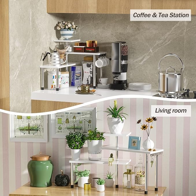 ZHWS Bathroom Counter Organizer Corner Shelf – Bathroom Organization Bamboo 3 Tier Spice Rack Makeup Organizer Bookshelf Space Saving Rack Kitchen Office Living Room (White) - Image 7