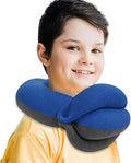Kids Travel Pillows for Airplane, Memory Foam 360° Head Support Sleeping Essentials for Boys Long Flight, Skin-Friendly Soft Neck Pillow for Traveling in Car Seat, (Small, Blue Grey, 40-90 lbs) by BUYUE