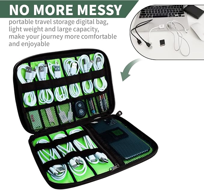 Lcsmaokin Electronics Travel Organizer,Portable Waterproof Electronic Travel Storage Bag for Small Charging Cord Storage,Charger,SD Card etc,for Travel,Business -Camouflage Green - Image 3