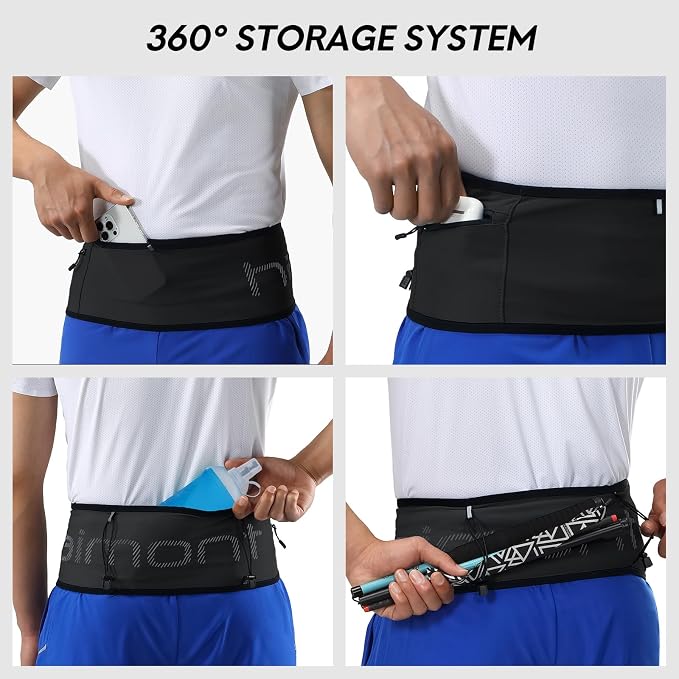 Haimont No-Bounce Running Hydration Belt for Trail & Daily Runs, Black, M | 500ml Soft Flask Compatible, Zip Pocket, Gel Storage, Pole Loops, Reflective Details - Image 7