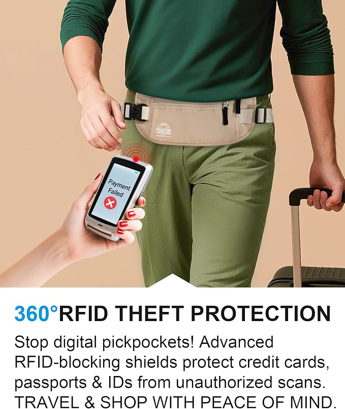 One RFID Blocking Sweat Proof Slim Hidden Travel Money Belt, One RFID Blocking Travel Bra Wallet - Image 3