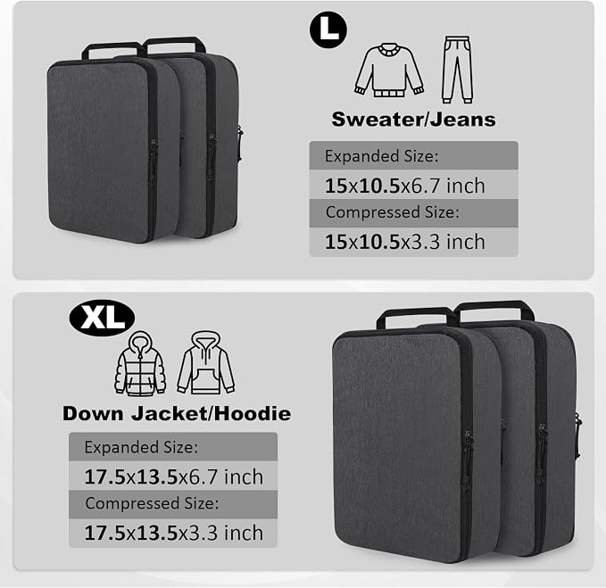 Compression Packing Cubes for Travel Suitcase Organizer Bags, Black, XL | Expandable Travel Cubes for Packing Luggage Organizer Bags Compression Bags for Travel Essentials - Image 3