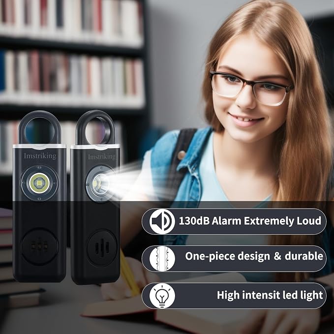 Rechargeable Personal Safety Alarm Keychain for Women,Self Defense Keychain Alarm with Strobe Light and 130dB Siren Help Women,Men,Elderly, Emergency Security Whistle Alert (Black) - Image 3