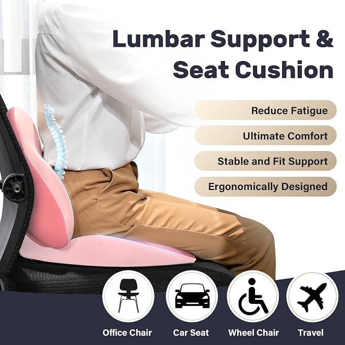Coverado Car Seat Cushion and Lumbar Support Pillow, Memory Foam Ergonomic Back Support Driving Seat Cushion for Sciatica, Tailbone, Back Pain, Non-Slip Washable Cushion for Car, Driver, Office - Image 2