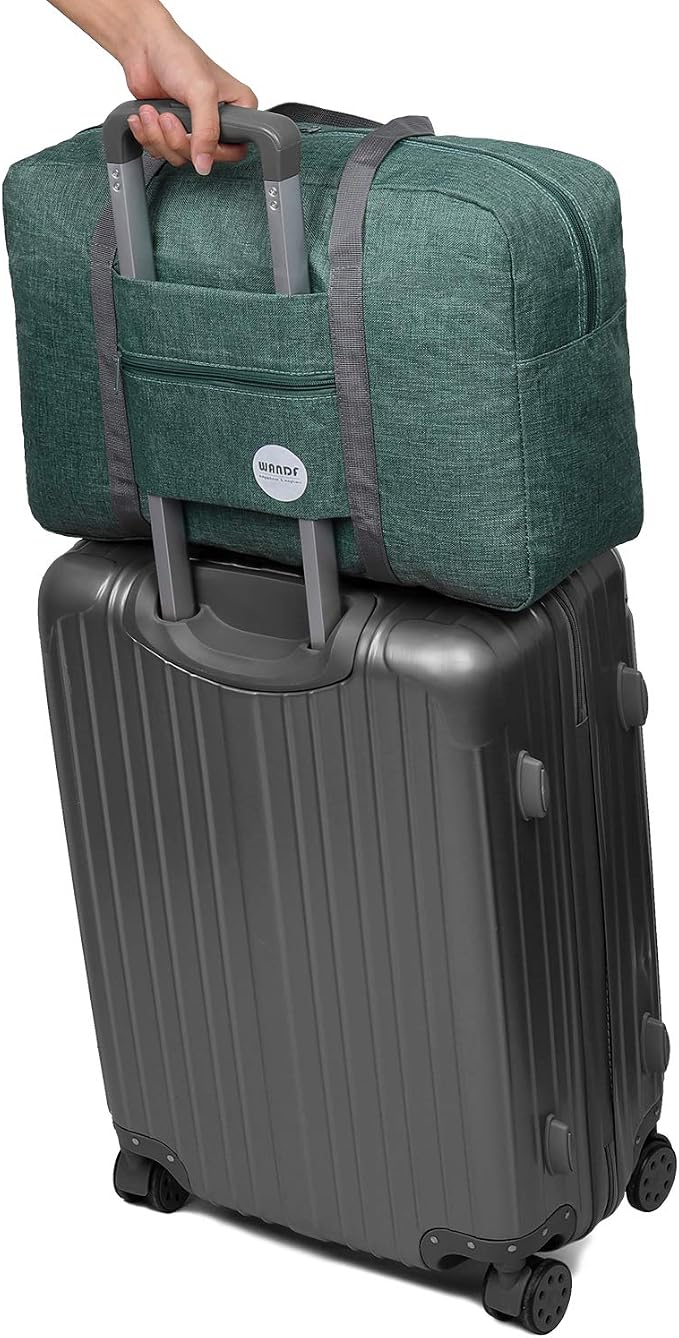 WANDF Foldable Travel Duffel Bag Luggage Sports Gym Water Resistant Nylon (B- Denim Green) | 18x14x8 inches, Airline Underseat Aprroved, Weekend Overnight Trips, Lightweight Packable - Image 5