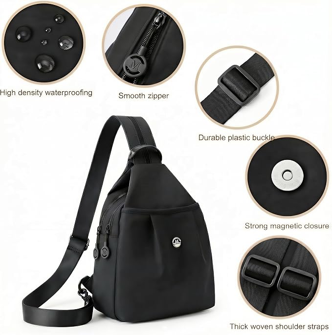 Waterproof 2-Way Mini Commuter Bag, Multi-Compartment Oxford Small Backpack, For Women, Collegeman, Commuter, Travel with Anti-Theft,Three in One Multifunctional Convertible Design(Black) - Image 3