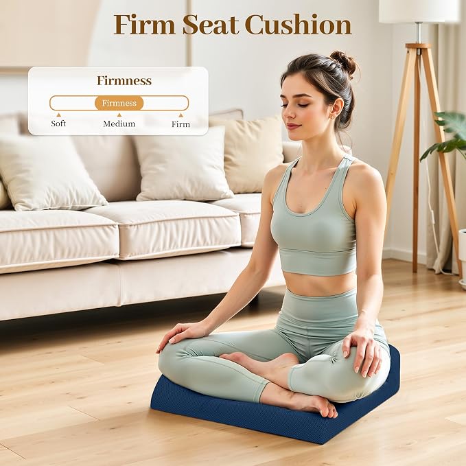 TranquilRelax XL Memory Foam Seat Cushion for Office Chair, 3.35-Inch, Blue | Medium-firm Support for Long Sitting, Washable Mesh Cover, Non-slip Base, Perfect for Car Seats & Short Drivers - Image 6