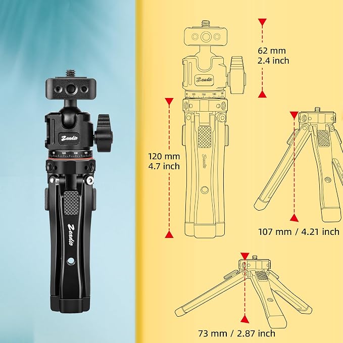 Zeadio Heavy Metal Tripod Kit: 1/4" Screw Adapter Tripod Mount for Travel | Recording | Vlog & Camera | iPhone Vlogging Kit & Camera Stand with 360° Ball Head - Image 5
