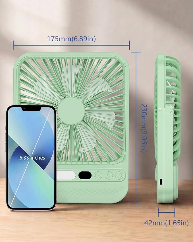 8000mAh Ultra-Thin Portable Travel Fan with Timer, Light&LED Display | 7in,28H Max Cooling Time,<42dB quiet for sleeping,cruise approved,4 Speeds Wind,Rechargeable Battery Fan for hotel office - Image 2