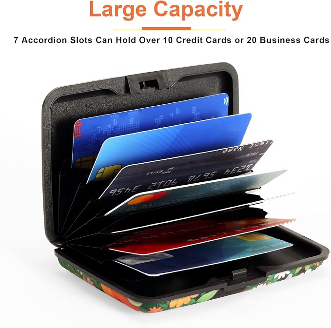 Mayski Credit Card Holder for Women RFID Blocking Wallet, Black Cat Flower | Card Wallets for Women Small Mini Business Metal Accordion Aluminum Alloy Hard Case for Men - Image 4
