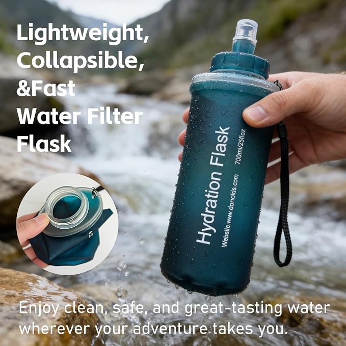 AXEN Collapsible Water Bottle with Filter for Hiking Travel, 700ml Green | Foldable Design, Lightweight Portable Filtered Water Bottle, Soft Hydration Flask for Trail Hiking Running Outdoors - Image 2