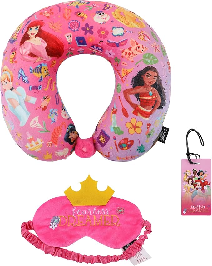Disney Princess 3-Piece Neck Pillow Travel Set With Eye Mask & Luggage Tag by Bioworld