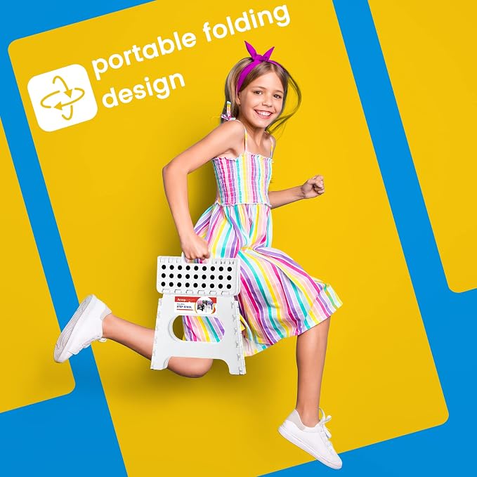 11 Inch Folding Step Stool for Kids, Non-Slip Foldable Stools, White | Heavy Duty Collapsible Foot Stool, Lightweight with Built-in Handle, Holds 300 lb for Adults Kitchen Bathroom Bedroom Outdoor - Image 7