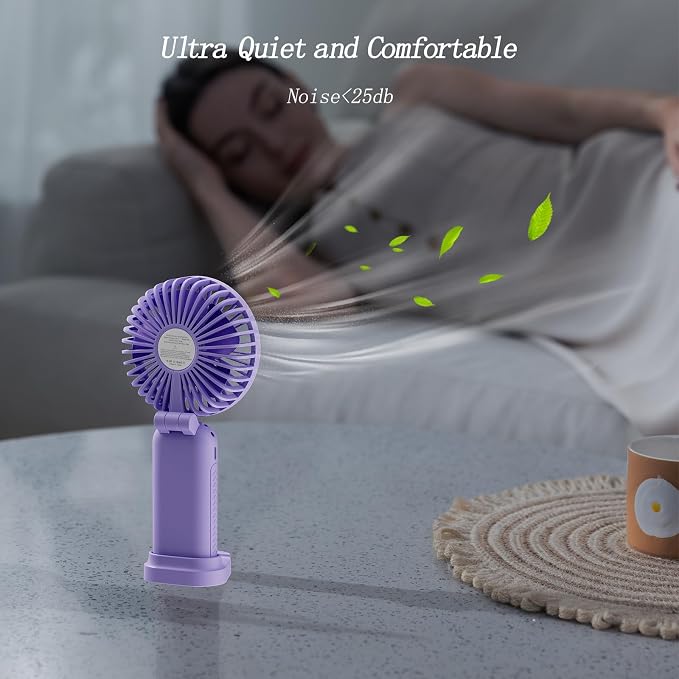 GOCKERA Portable Fan, 4200mAh Battery Operated Fan, 5 Speeds&Digital Display, Makeup Fans for Women with Base, 180°Foldable 3in1 Handheld/Neck/Desk Fan for Outdoor Indoor,Ultra Quiet (Purple) - Image 6