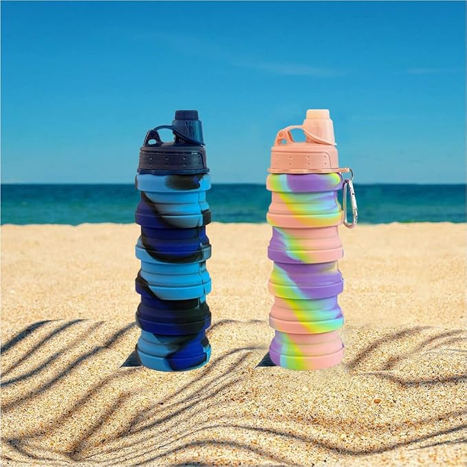 Collapsible Water Bottles 2 pack 500ML (Blue Camo + Pink) | Travel Water Bottle Portable Hiking Water Bottle with Leak proof Reusable BPA Free Silicone Water Bottles. - Image 7