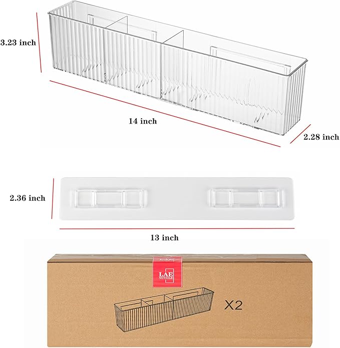 Lae Nuvole Wall Organizer, 2-Pack Clear Adhesive Shelves for Narrow Space | 3 Compartments, Slim 2.28" Depth, No-Drill Adhesive Mount, renter friendly, for Bathroom Vanity, Office, Cabinet Door - Image 2