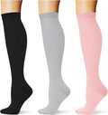 (3 pairs) Compression Socks 20-30 mmHg Long Knee High Socks for Women Men Support Athletic Travel Daily Wear by Saniripple