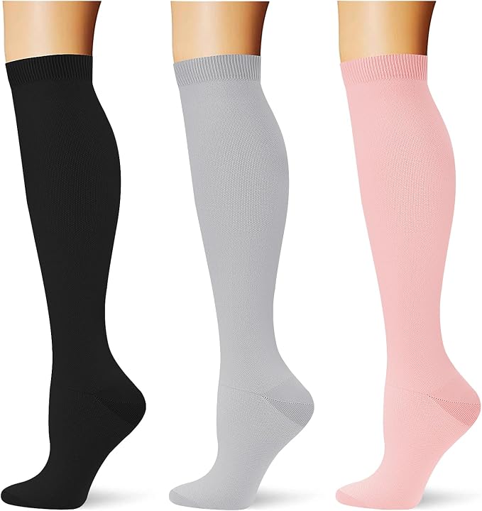 (3 pairs) Compression Socks 20-30 mmHg Long Knee High Socks for Women Men Support Athletic Travel Daily Wear by Saniripple