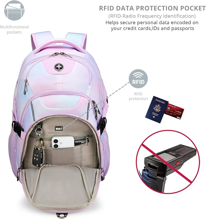 Swissdigital Laptop Backpack, Pink Purple, Travel Backpack, SD803-104 | USB Charging Port, Travel Backpack, 31l Capacity, Backpack for Women - Image 2
