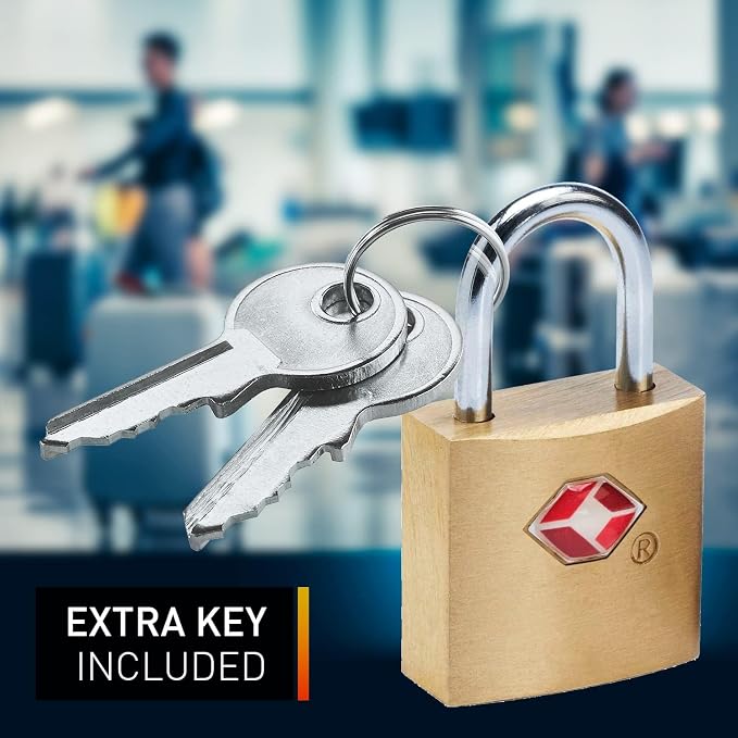 Lewis N. Clark Mini Brass Square TSA Lock + Padlock for Luggage, Suitcase, Carry On, Backpack, Laptop Bag or Purse - Perfect for Airport, Hotel, & Gym, 2 Keys Included - 3-Pack - Image 2