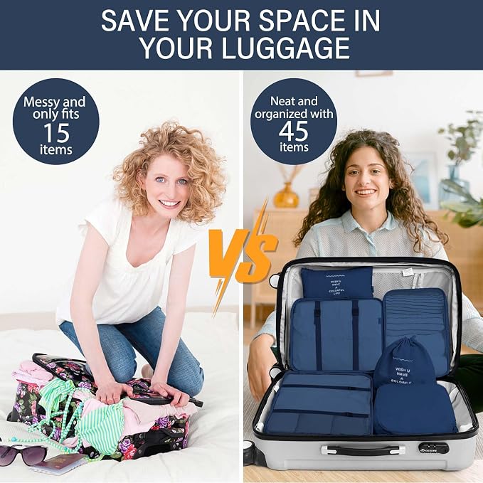 KPX 8 Set Packing Cubes for Travel, Luggage Packing Organizers Accessories Large Toiletries Bag for Clothes Shoes Cosmetics (Navy Blue) - Image 5