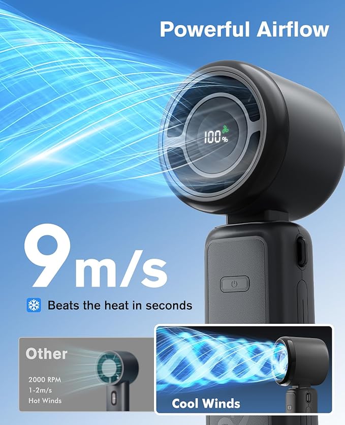 WHATOOK High Speed Handheld Fan Rechargeable Personal Portable Fan | 4000mAh 12 Hours 9m/s Strong Wind Cooling, Rechargeable Battery Small Hand Held Fans for Cruise Travel Theme Parks - Image 4