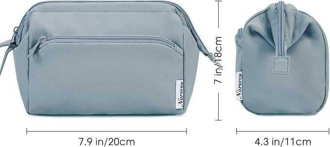 Narwey Wide-open Makeup Bag Women Make up Bag Travel Cosmetic Bag Organizer Toiletry Bag for Cosmetics Toiletries Accessories (Greyish Blue) - Image 6