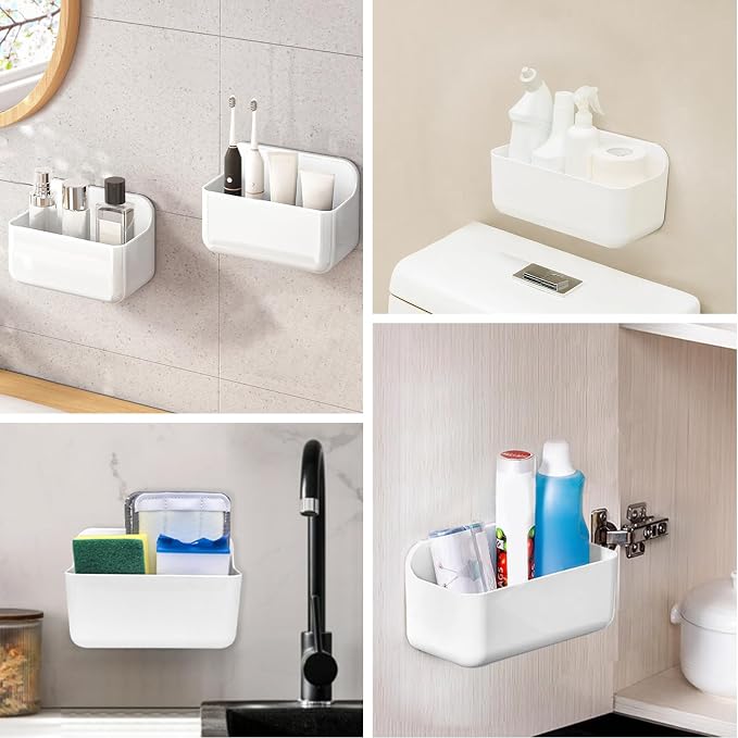CGBE 2-Pack Cabinet Door Organizer, Self Adhesive Bathroom Shelves, White | Acrylic Shower Caddy, Wall Mounted Storage, No Drilling, Automatic Draining, For Cabinet Door and Shower Wall - Image 6