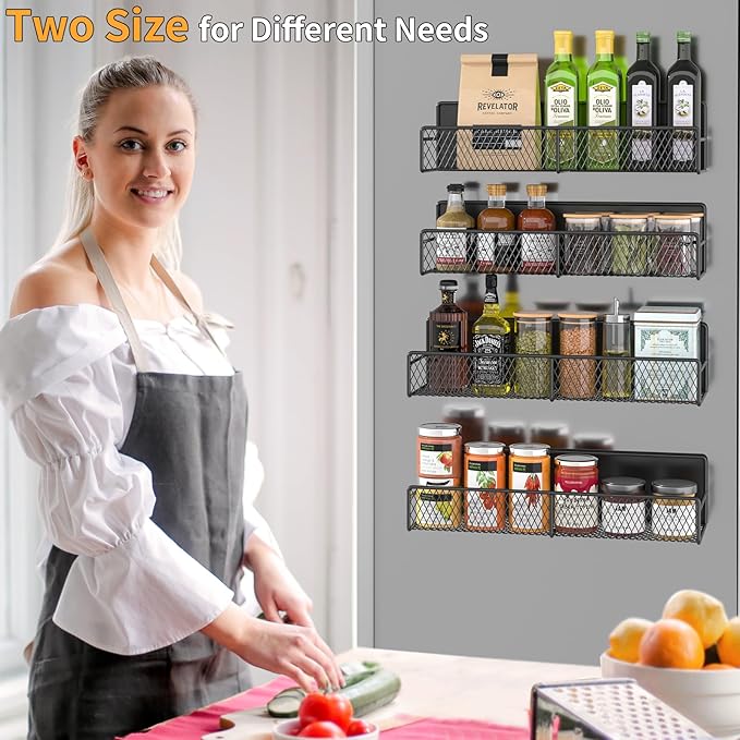 DTUQYX Magnetic Spice Rack for Refrigerator, 4 Pack 100% Metal Strong Magnet Fridge Shelves, Space Saving Spice Organizer, No Drilling Moveable Home Kitchen Laundry Room Storage Organization, Black - Image 4