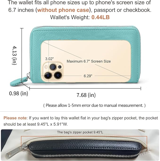 Moflycom Womens Wallet RFID Blocking Genuine Leather Zip Around Wallet Clutch Wristlet Travel Long Purse for Women - Image 4