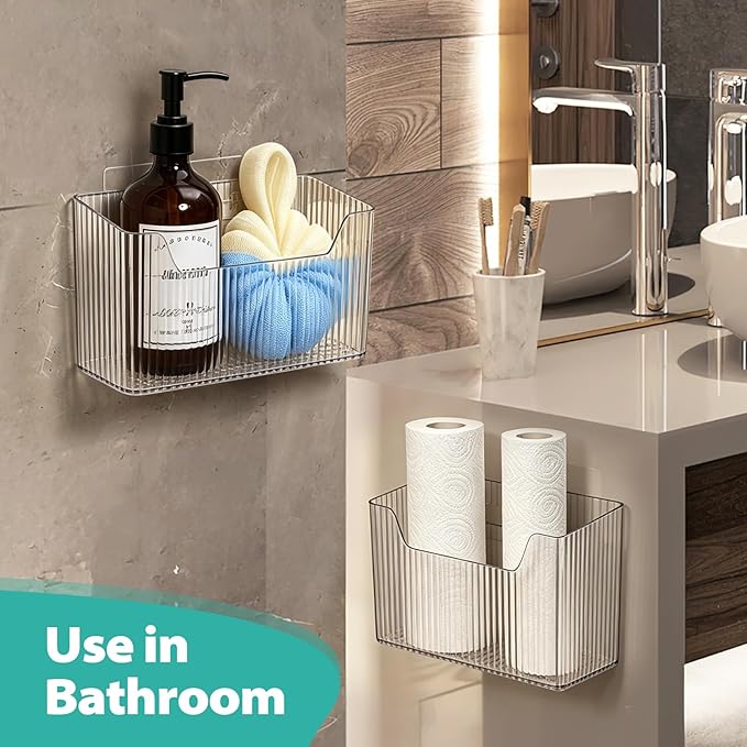 Sinnsally 2 Pack Cabinet Door Organizer,Self Adhesive Lid Organizer Inside Cabinet Storage Boxes,Stackable Hanging Basket Bins Wall Mounted Shower Caddy Holder for Kitchen,Bathroom,Pantry(Clear White) - Image 6