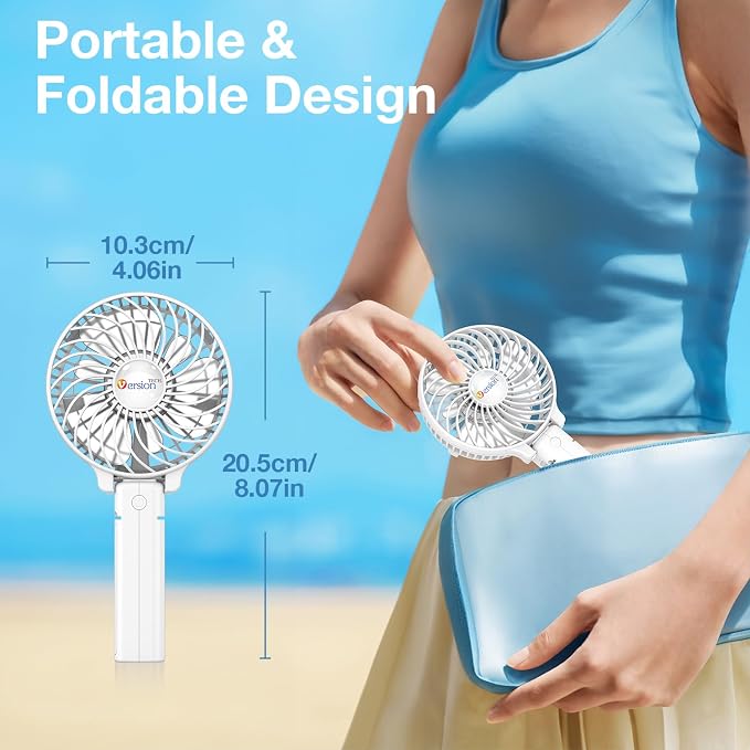 VersionTECH. Portable Handheld Fan, Powerful+Durable+4000mAh+180° Foldable, Mini Table Fans with USB Rechargeable Battery Operated Cooling Accessories for Personal Use, Travel, Office White - Image 4