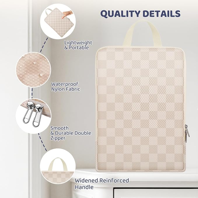 4 Set Expandable Compression Packing Cubes for 3–7 Day Travel, Solid & Plaid Fabric Travel Organizers, Double-Zipper Storage Bags for Carry-On & Suitcases(4set-Cream Beige) - Image 5