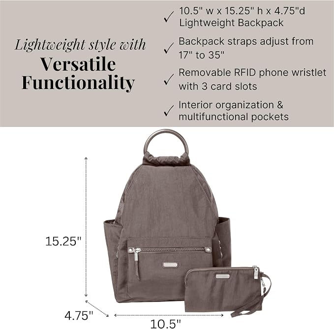 Baggallini womens New Classic Heritage With Rfid Phone Wristlet All Day Backpack, Sterling Shimmer, One Size US - Image 4