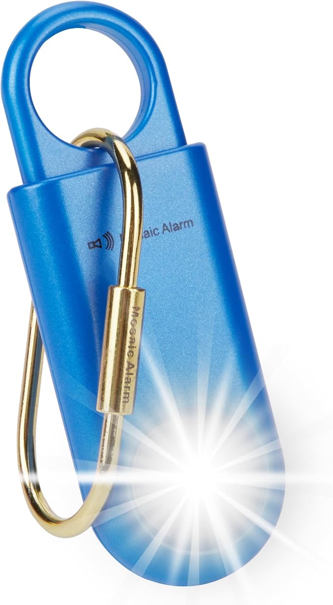130dB Personal Safety Alarm Ultra Bright Strobe Light Loud Sound Keychain Siren with Carabiner for Women, School Children, Night Runners. Hiking Alarm Bear Deterrent. SOS Emergency Alerts. Blue by MosaicAlarm